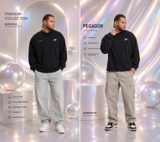 یک دورس باکس (Oversized Crewneck) مشکی با استایل مینیمال و خیابانی